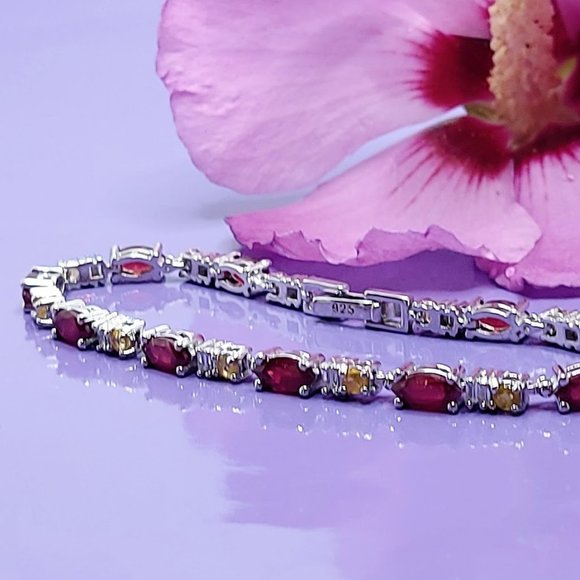 Heated Natural Pink Ruby, Sapphire & Cz 925 Sterling Silver Bracelet 7.5" - Picture 1 of 8